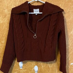 Pink Rose Women's Chocolate Cable Knit Turtleneck Sweater